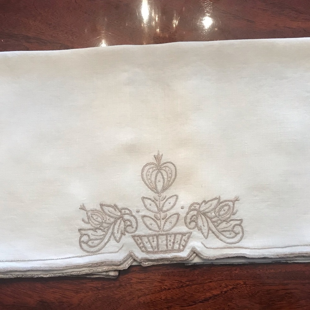 Vintage Embroidered Linen Tablecloth
